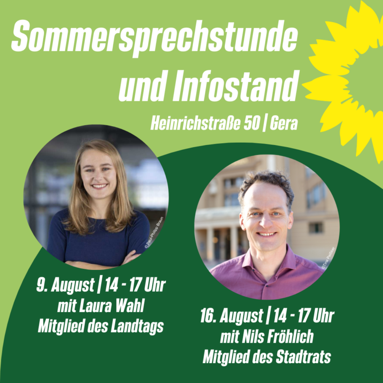 Grüne im Bürger*innengespräch – Infostände im August mit Laura Wahl und Nils Fröhlich