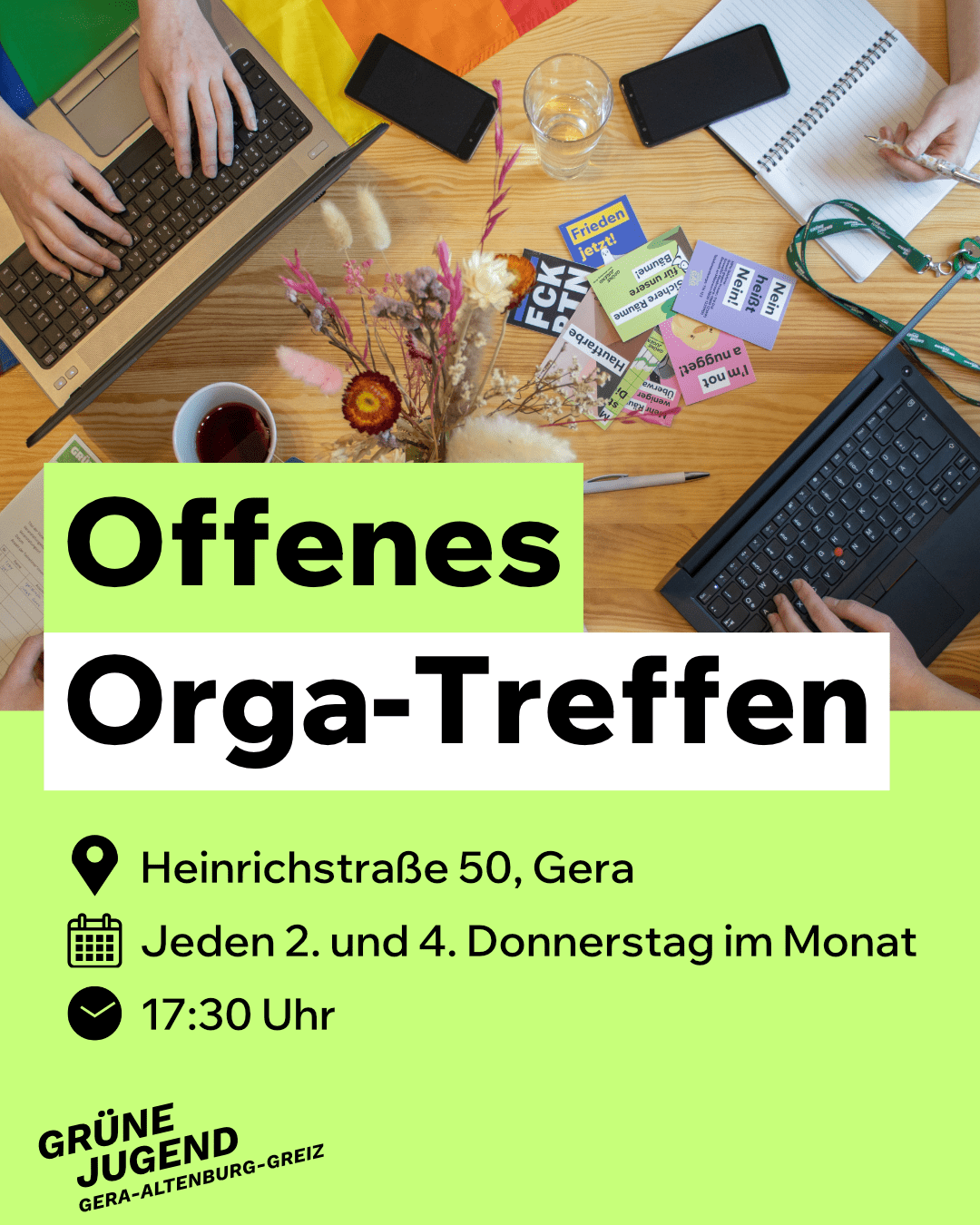 Offenes Orga-Treffen in der Heinrichstraße 50, Gera, an jedem 2. und 4. Donnerstag im Monat um 17:30 Uhr.